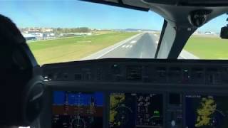 airBaltic CS300 first landing and water salute in Lisbon LIS flying from Riga RIX [upl. by Ojyma]