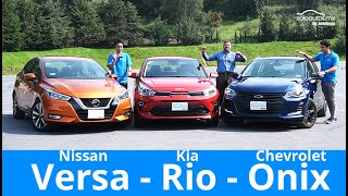 Chevrolet Onix  Kia Rio  Nissan Versa  Test Técnico Comparativo [upl. by Dorn773]