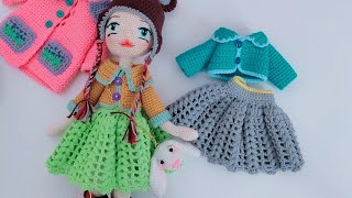 Crochet doll outfit tutorial  Skirt and jacket [upl. by Anerev]