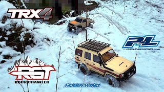 RGT ex86190  FTX Outback Tracker Land cruiser 76 and Traxxas TRX 4 Sport on snowy trails [upl. by Llehsad]