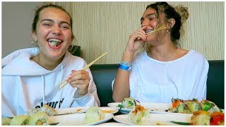 VEGAN SUSHI MUKBANG  BROOKS SISTERS [upl. by Ellingston]