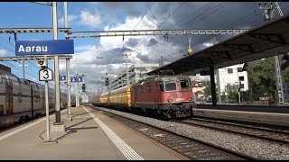 Bahnverkehr in Aarau WSB SBB Re 44 II SBB Re 66 Postzug SBB Re 482 Railcare Br 193 Vectron [upl. by Lavella906]