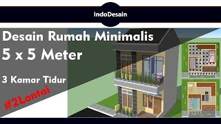 Desain Rumah Minimalis 5x5 Meter  3 Kamar tidur  2 Lantai [upl. by Aduh]