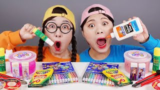 Đồ dùng học tập sô cô la ăn được Mukbang DONA [upl. by Jamill776]