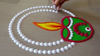 Easy Diya Rangoli Design For Diwali  Diya Rangoli For Navratri  Deepam Muggulu For Deepavali [upl. by Aileda]