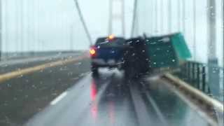 Mackinaw Bridge Trailer Blowing over [upl. by Hnaht]