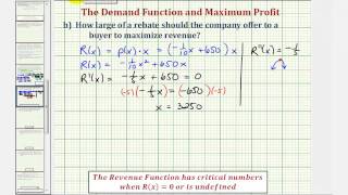 Ex Find a Demand Function and a Rebate Amount to Maximize Revenue and Profit [upl. by Notyrb]