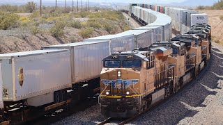 Union Pacific Sunset Route action train meets intermodal race and powerful locomotives Part 2 [upl. by Hadnama]