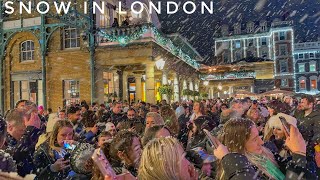 Snow in London Covent Garden  London Christmas Lights Walk 2023  London Night Walk 4K HDR [upl. by Milstone]