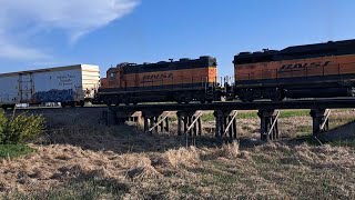 BNSF passing over the small trestle in Ardoch ND [upl. by Thadeus263]