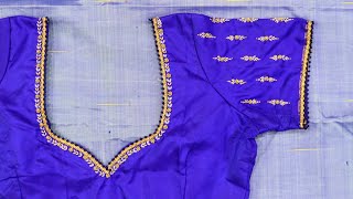 Very easy bead embroidery with thread work on stitched blouse  DIY [upl. by Ahseit]