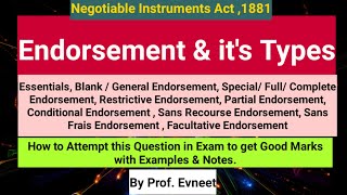 Endorsement of Negotiable Instrument Types of Endorsement  Endorsement and its Types [upl. by Zakarias]