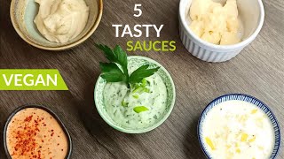 5 TASTY SAUCES  5 Kalla Såser  5 соусов Vegan [upl. by Ailito]