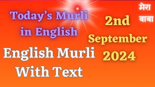 English Murli with Text  Brahma Kumaris English Murli Today  2092024 [upl. by Nauqes408]