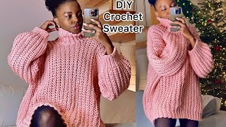 How To Crochet An Easy Ribbed Chunky Sweater  Knit Stitch crochet häkeln [upl. by Juanita282]