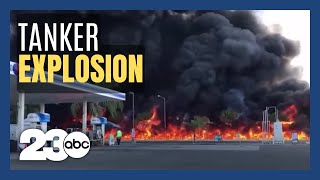 Tanker blows up killing driver in Fresno California [upl. by Lebiram]