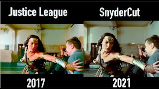 Snydercut vs Justice League  Wonder Woman Bank Fight Scene Side by Side Comparison [upl. by Beale186]