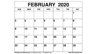 Free Printable February 2020 Calendar  WikiCalendarCom [upl. by Ennayram]