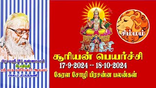 சூரியன் பெயர்ச்சி கேரள சோழி பிரசன்ன பலன்கள்1792024 TO18102024 Simmam  Maayan mayam [upl. by Raeann482]