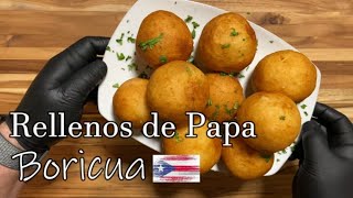 Rellenos de Papa puertorriqueños Puerto Rican fried stuffed Potatoes [upl. by Arno36]