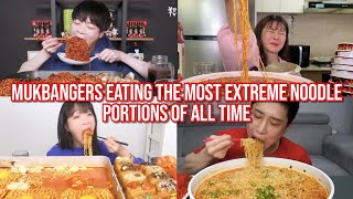 mukbangers eating the most EXTREME noodle portions of all time [upl. by Zzabahs]