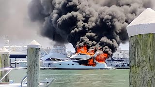 Boat Fire at Wildwood’s Schooner Island Marina quotLuv Itquot [upl. by Akinor]