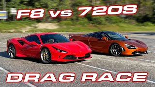 F8 vs 720S  Ferrari F8 Tributo vs McLaren 720s  14 mile DRAG RACE [upl. by Bast352]