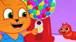 Cats Family in English  Gumball Machine VS Rainbow Caterpillar Cartoon for Kids [upl. by Stasny]