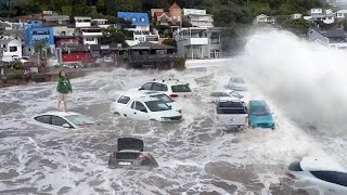 Waves like a Tsunami hit Cape Town Storm Surges destroyed cars and restaurants in Gordons Bay [upl. by Annirac483]