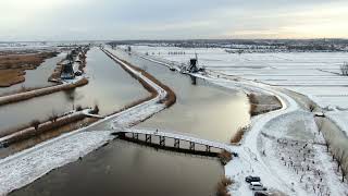 Sneeuw bij molens in Kinderdijk en Alblasserdam [upl. by Namreh]