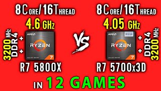 Ryzen 7 5800x vs Ryzen 7 5700x3D Test in 12 Games or R7 5700x vs R7 5700x3D  3D VCache Benchmark [upl. by Sirroned]