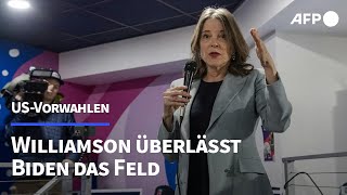 Vorwahlen der USDemokraten Williamson überlässt Biden das Feld  AFP [upl. by Cirnek]