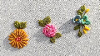 3 Basic Bullion Knot Flowers  Bullion Rose Embroidery  Step by step Embroidery for Beginners ❤️ [upl. by Nohcim60]