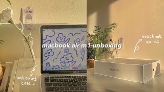 ✨🌱 macbook air m1 space gray unboxing  accessories  case decoration 💻 [upl. by Tterag508]