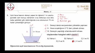 12B MEB Fizik Kazanım Kavrama Testi6 Basınç2 20202021 [upl. by Wolsniw524]