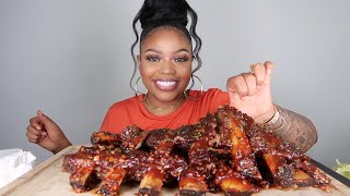 HOMEMADE STICKY SPICY BBQ BEEF RIBS MUKBANG [upl. by Landes624]