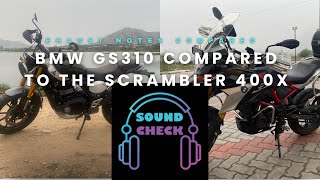 Triumph Scrambler 400X vs BMW G310 GS  Exhaust notes compared  Acoustics matter [upl. by Eseryt310]