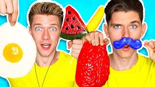 Gummy Food vs Real Food Challenge EATING GIANT GUMMY FOOD Best Gross Real Worm Candy [upl. by Allisirp]