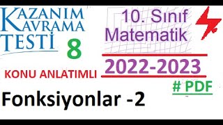 10 Sınıf  Kazanım Testi 8  MEB  2022 2023  Fonksiyonlar 2  Matematik  PDF [upl. by Irreg]