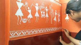 warli painting on wall  warli art  wall painting  easy wall painting  Jyoti Singha Roy [upl. by Lee]