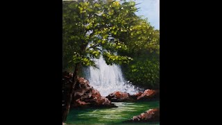 Malen mit Acryl Einfacher Wasserfall  Landschaft malen [upl. by Dorsman]