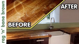 How To Remove Stains Refinish amp Oil Wooden Kitchen Counter Worktops [upl. by Nerwal247]