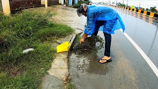 Abandon Culvert Drain On Street Road  Remove Grass Clogged Culvert Drain [upl. by Murry46]