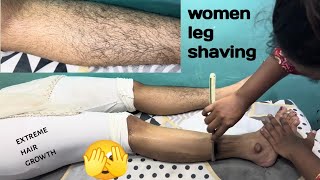 women leg shaving  how to shave leg by straight razor shave firsttime [upl. by Egarton892]