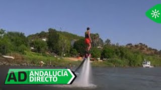 Andalucía Directo  Volamos en flyboard sobre las fronterizas aguas del Guadiana [upl. by Latsyrhc]