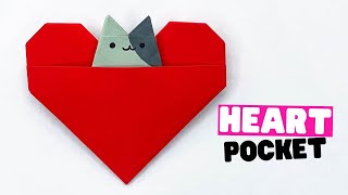 How to make ORIGAMI HEART origami heart pocket with origami cat rabbit and Pikachu [upl. by Malvia]