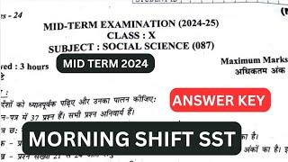 CLASS 10 SST MORNING SHIFT ANSWER KEY Mid Term Exam 2024  Official Answer Key Social Science Today [upl. by Griffis]