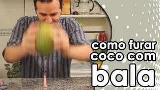 Como furar um COCO com uma bala 7 Belo EXPERIÊNCIA [upl. by Annaeed]