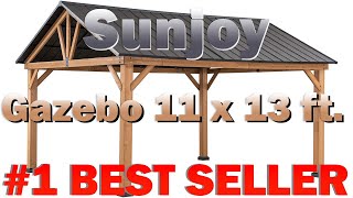 Sunjoy Wood Gazebo 11 x 13 ft Outdoor Patio Premium Cedar Frame Matte Black Steel B0843YWQGG [upl. by Merrily346]