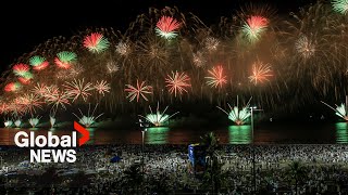 New Year’s 2024 Rio de Janeiro celebrates with spectacular fireworks show at Copacabana Beach [upl. by Ahsieyn725]